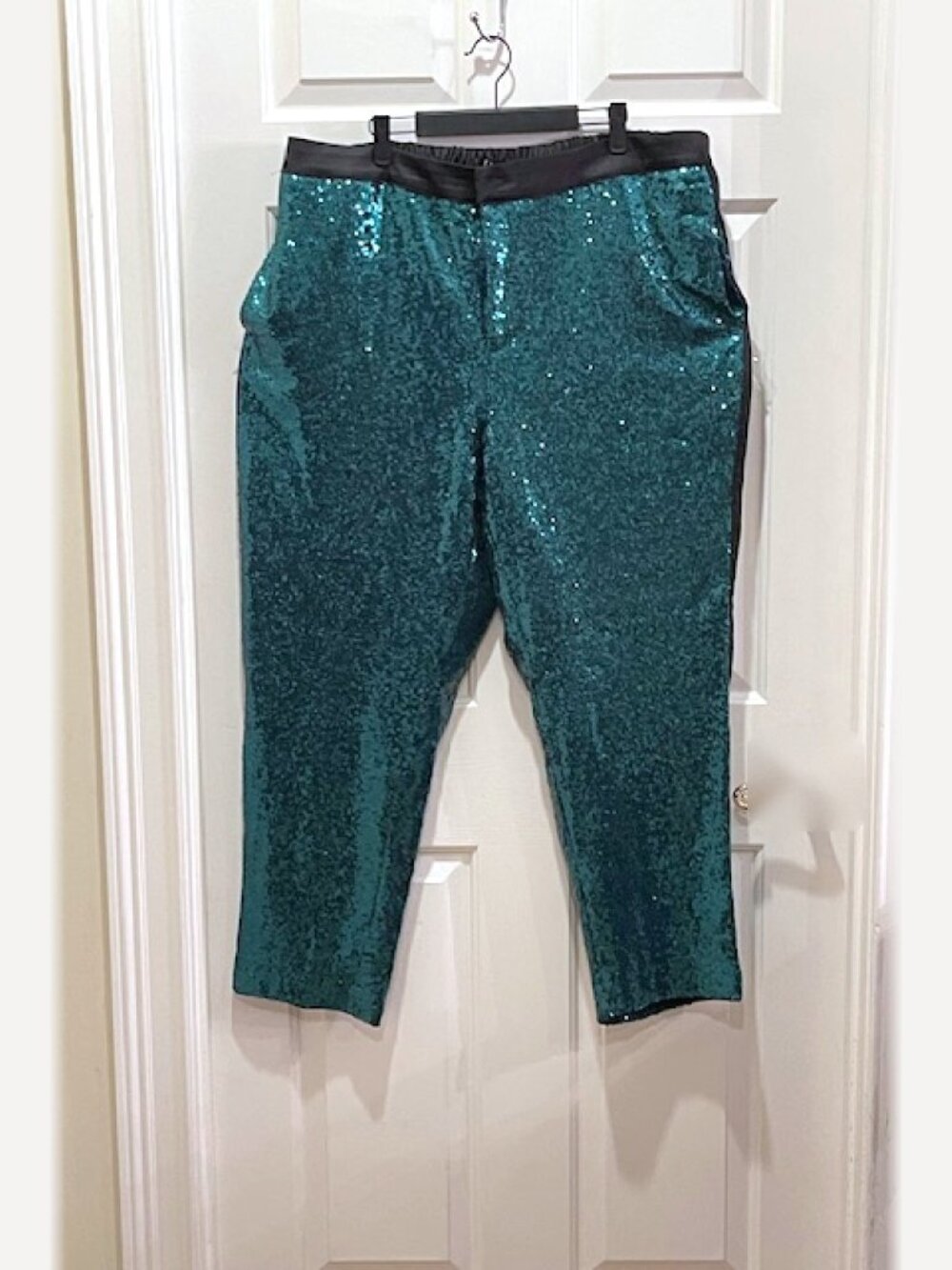 NWT Eloquii Sequin Tapered Ankle Pants Tuxedo Stripe Verdant Green Plus Size 16